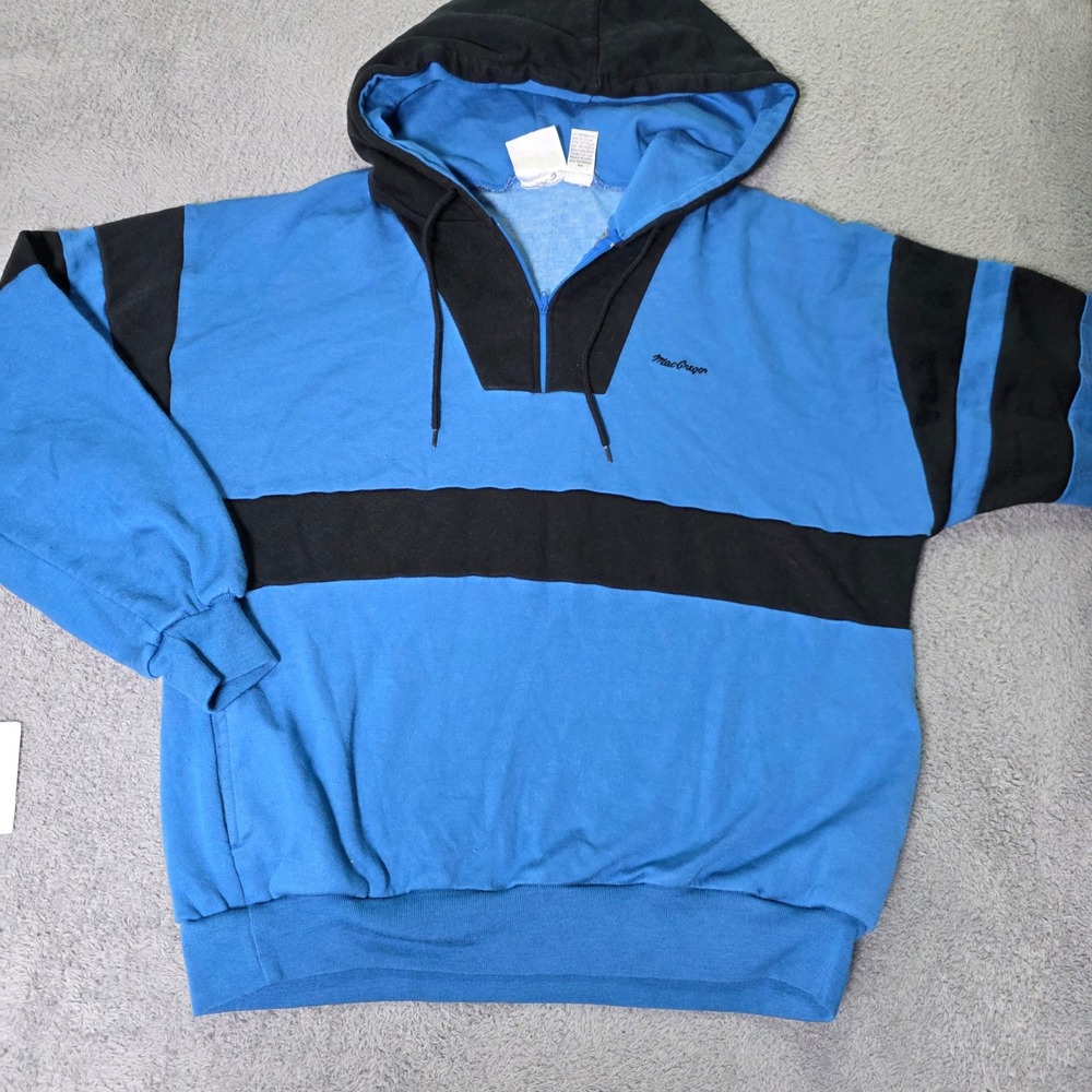 MacGregor Mens XL Hoodie Blue Black Vintage 90s Colorblock Quarter Zip Pullover